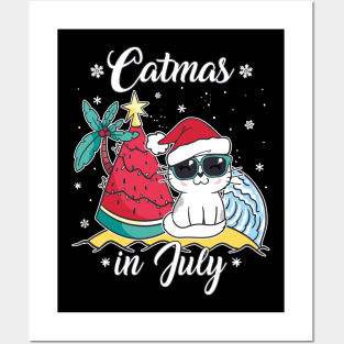 Christmas in July "Catmas in July" Funny Cat Posters and Art